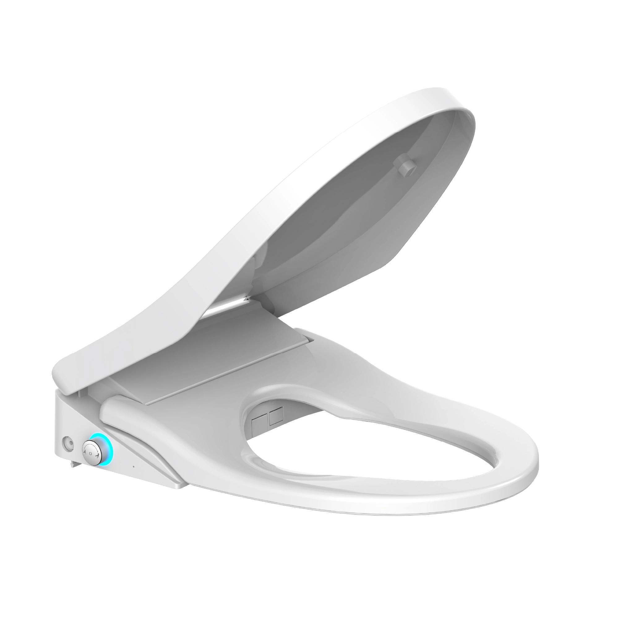 Swan Attachment Seat with lid partially open, showcasing ergonomic seat design and control button