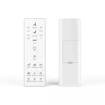 Front and back view of the Swan Attachment Seat remote control, displaying various function buttons.