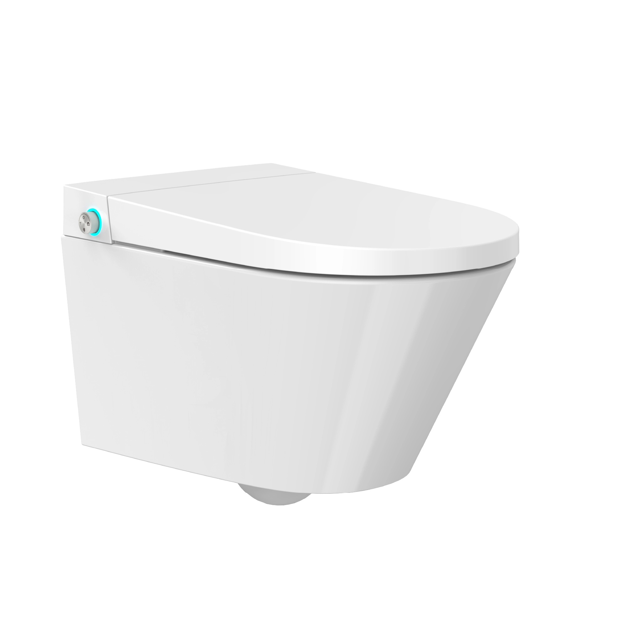 Swan Wall-Mount toilet with closed lid and side control button in a modern white finish.